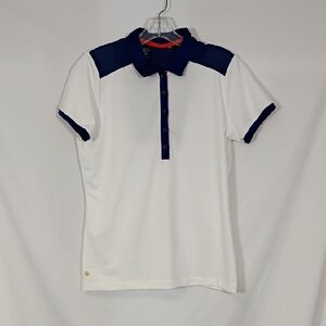 EP New York Polo Shirt Women’s Sz Medium White Blue 5 Button Golfing Activewear